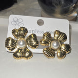 Floral Pearl Stud Earrings for Womens
